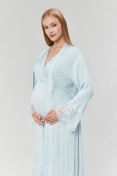 CT MODA Set de vară pentru femei din dantelă albastră - 100% bumbac, design special, cămașă de noapte pentru maternitate și maternitate