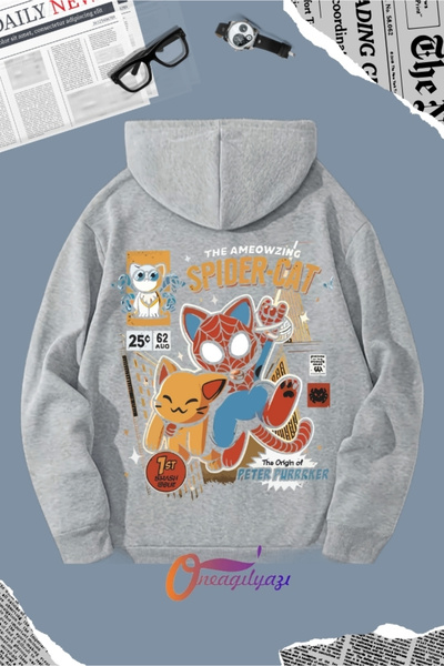 oneagılyazı سويت شيرت بقلنسوة بطبعة سبايدر كات للرجال