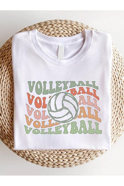 PALPİTO Kadın Beyaz Voleybol Baskılı Oversize T-Shirt