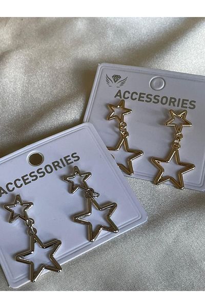 MOREPERLA Silver Color Double Star Earrings