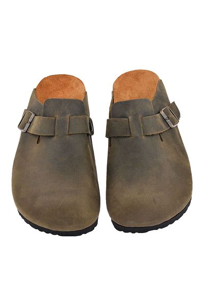 Moosefield Papuci de interior unisex kaki din piele naturală