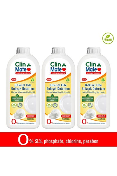 Clinmate 3'lü Set Yeni Clinmate Ekolojik Bitkisel Elde Bulaşık Deterjanı Koku...