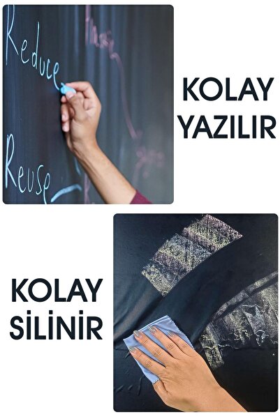KRİZANTEM Duvara Yapışkanlı Silinebilir Yazı Tahtası Tebeşir Hediyeli Kara Tahta Çocuk Odası Mutfak