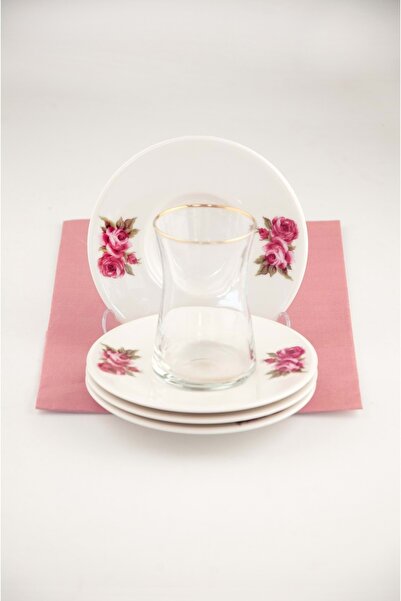 Bursa Porselen Dekor Rose 4 adet porselen çay tabağı
