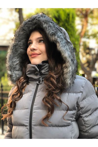 dörtelle Guler de blană pentru femei - Palton Yasmin cu glugă detașabilă