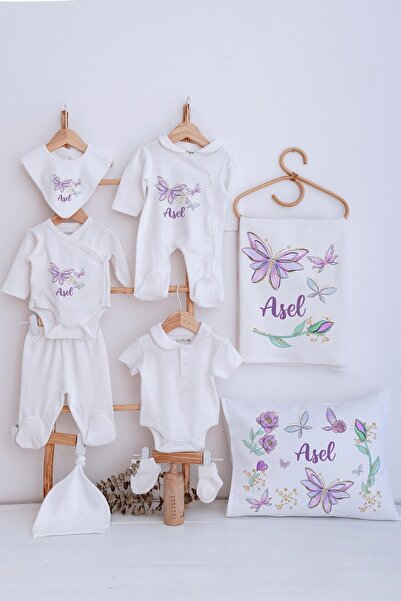 Lilabio Bebe Yaka İsme Özel Delux 12li Hastane Çıkışı Mor Çiçekler