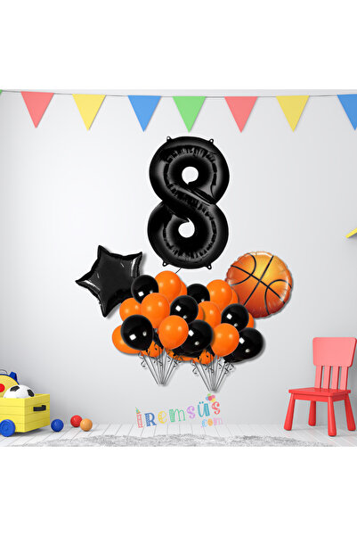 mypartyready 8 Yaş Doğum Günü Partisi Basketbol Tema Balon Süsleme Seti Baske...