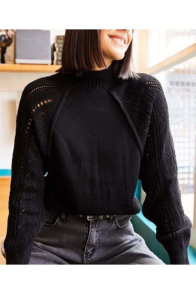 citystyle Pulover negru din tricotaje - cu gât și mâneci scobite