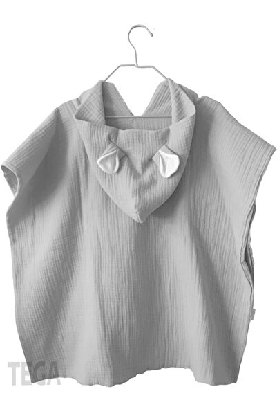 TEGA 4 Layer Muslin Hooded Organic Cotton Children's Poncho - Bathrobe and Ba...