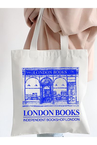Cemira London Books - Geantă de umăr albă groasă, geantă tote, geantă pentru cumpărături