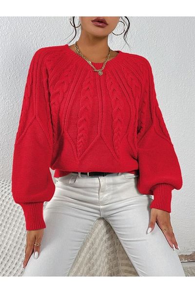 TRQOM Crew Neck Red Knitwear Sweater - Hair Braided and Italian Sleeve