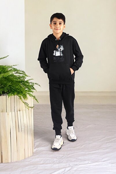 han elegant Set de trening pentru copii cu buzunar cangur cu imprimeu Tom