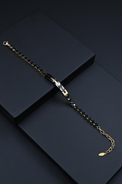 FRNCH 316L Çelik İtalyan Model Zirkon Taşlı Altın-Siyah Renk Erkek Bileklik FRJ12302-3302-B2G