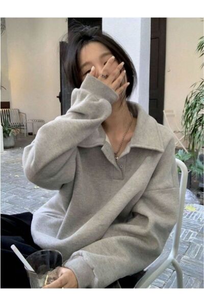 MOONBULL Unisex Polo Yaka Oversize Sweatshirt