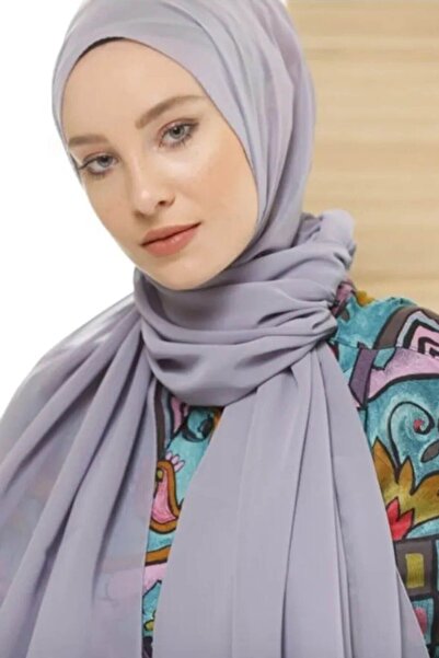 İSTANBULSTYLEMODA Gray Crepe Chiffon Shawl - 190x75 cm Flr 241433
