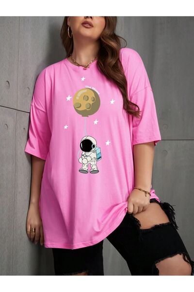 MODAVİBE Γυναικεία μπλούζα μεγάλου μεγέθους - Κοντομάνικο μπλουζάκι με στάμπα...