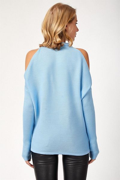 citystyle Gâtul rotit Baby Blue cu detaliu decoltat pe umăr