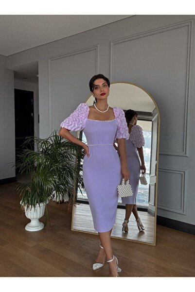 GİZONLY fırfırlı inci detaylı elbise