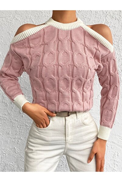 citystyle Bisiklet Yaka Yuvarlak Yaka Omuz Dekolteli Renk Detaylı Kısa Crop Saç Örgülü Rahat Kalıp Esnek Dokul