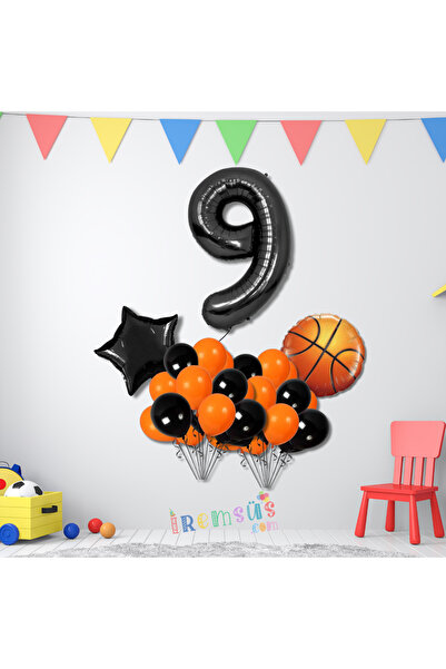 mypartyready 9 Yaş Doğum Günü Partisi Basketbol Tema Balon Süsleme Seti Baske...