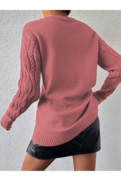 citystyle Γυναικείο πλεκτό πουλόβερ με μοτίβο σε φύλλα κανέλας με ανοιχτό λαιμόκοψη