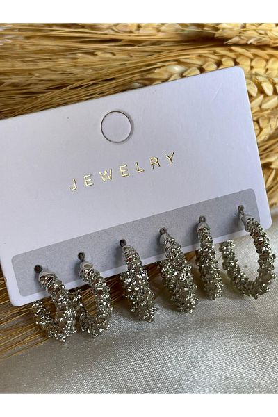 MOREPERLA Silver Colored Hoop and Earrings Set of 3