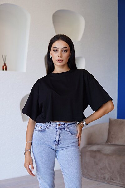 devesta Siyah Bol Kalıp Yarasa Kol T-shirt