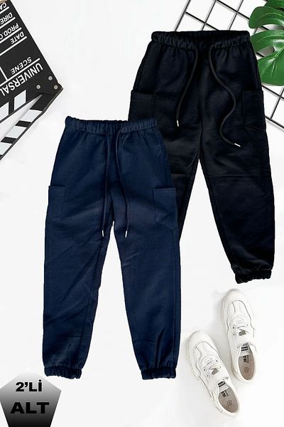 twins tailors UnisEx Black-navy BluE ChildrEn's SwEatPants - Pack of 2, FlEEcE and Elastic LEgs