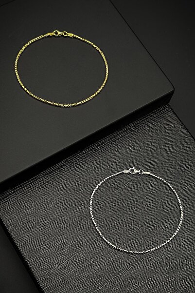 FRNCH 925 Ayar Gümüş İtalyan Model Gümüş ve Altın Renk Erkek Bileklik Set FRJ...