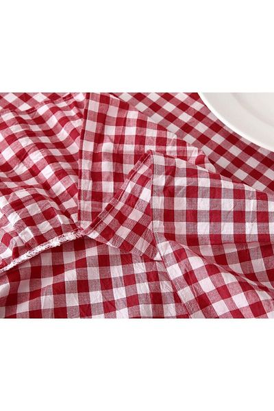 Erba kreasyon Vintage Red ChecKered Linen Table Picnic Cloth - Frilly, 130x150cm