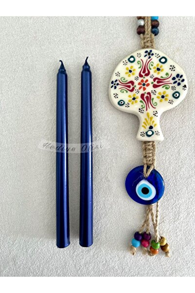 hediyeofisi 2Lİ Sedefli Lacivert Mavi Renkli Şamdan Mumu