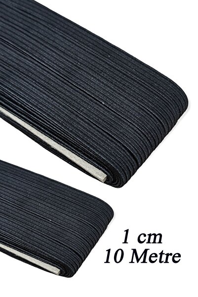 Kent Pazarı 1 Cm 10 M Siyah Dar Dokuma Bel Paça Don Lastiği Yassı Geniş Lasti...