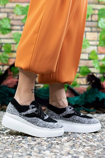 Riccon Szürke szőrös női tornacipő - 0012106