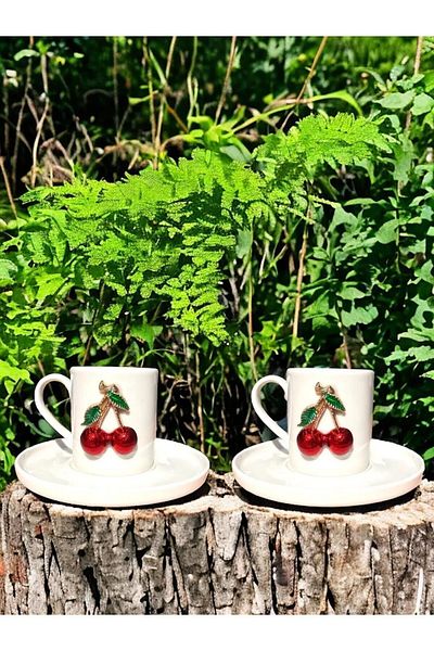 YzMarket 2 Personality White Porcelain - Phenomenon Cherry Coffee Cup Set