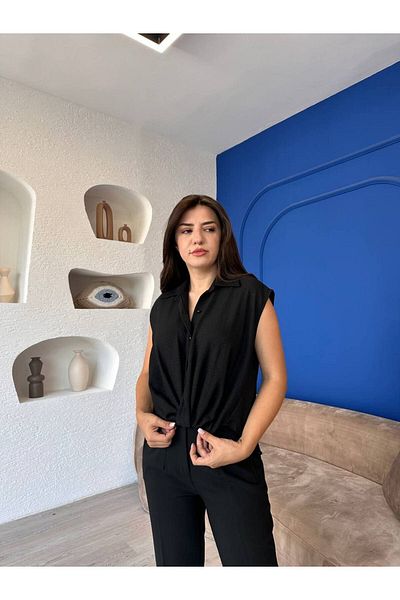 devesta Cămașă neagră cu șireturi