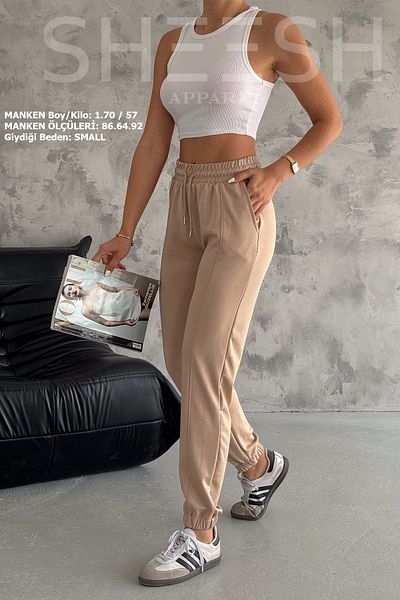 SHEESH APPAREL Παντελόνι Jogger Modal με απαλή υφή σε χρώμα Camel - Φούτερ με ελαστική μέση και πόδι
