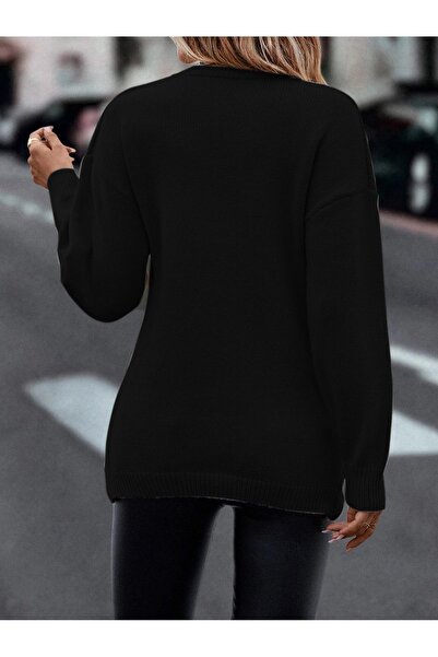 TRQOM Hair Braided Knitwear Crash - Double Breasted Collar and Execution Pattern, Black