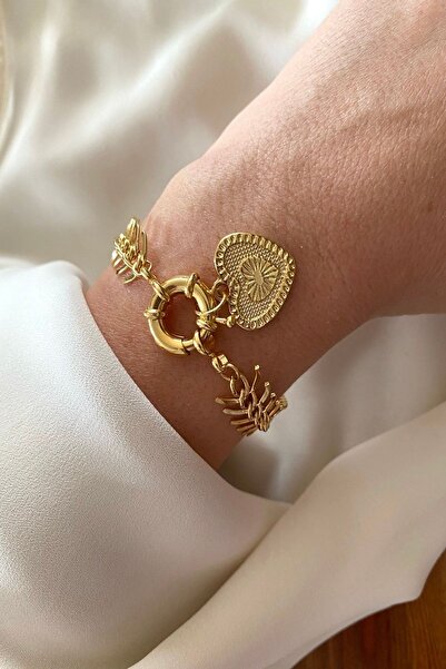 gaila design Altın Kaplama Royal Kalp Klipsli Bileklik