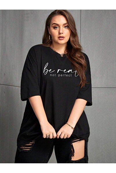 MODAVİBE Γυναικείο T-Shirt σε Μεγάλο Μέγεθος - Μεσαίο Μέγεθος, Με Στάμπα, Mod...