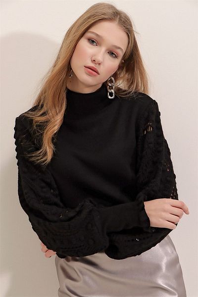 citystyle Pulover Half Fisherman din Dantela Neagra - Femei