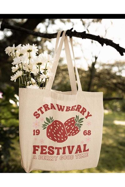 Cemira Y2K Thick Tote - Strawberry Festival Strawberry Shopping Book Bag