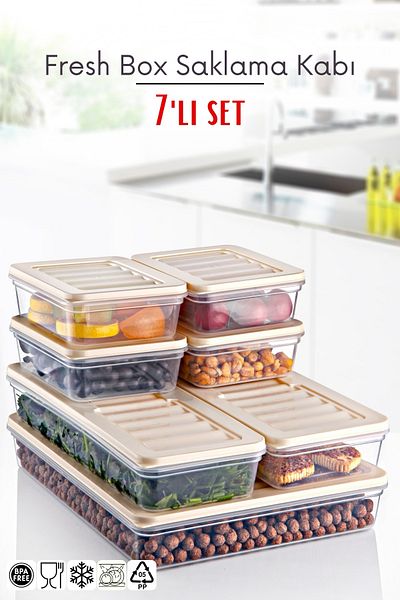 Nandy Home Set of 7 Freshbox - Storage Container Suitable for Microwave and Diffraction X1 2.4 Lt / X2 1.17 Lt / X4 0.6 Lt