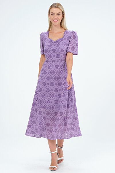 Shahiqa lazer kesim baskılı yazlık elbise