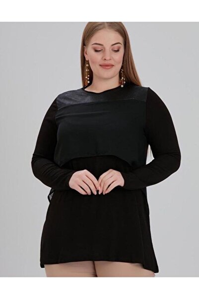 Te&Te Γυναικεία μπλούζα μεγάλου μεγέθους μαύρη