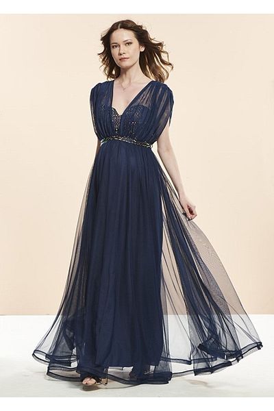 Even Fashion Hamile Giyim فستان سهرة طويل مزين بالترتر للحمل