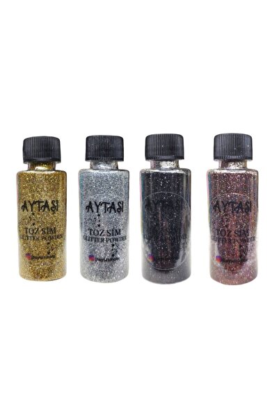 CHVE DESIGN Aytaşı Toz Sim 4' lü Set Modern Işıltı 4x40 cc Altın-Gümüş-Siyah-Shine Mix