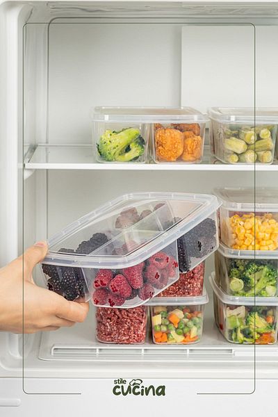 Stile Cucina 1 Liter 6 Pieces Transparent Deep Freezer and Refrigerator Organizer - 4 Compartments with Lids