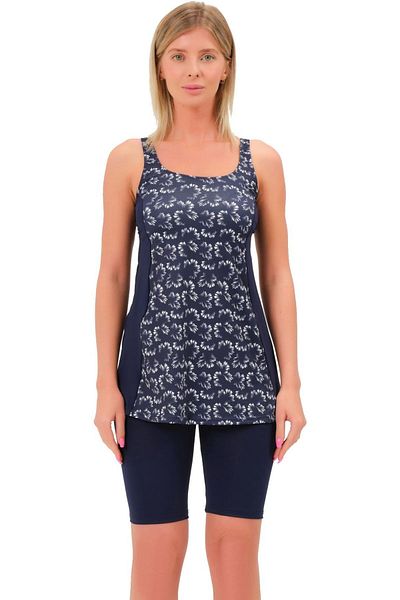 Argisa Large Size Patterned Tights Tankini 5534 - Navy Blue White