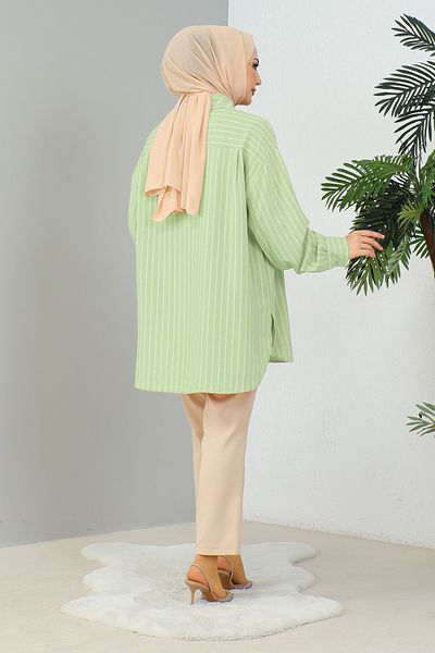 MODAQU Mint Green Striped Casual Shirt