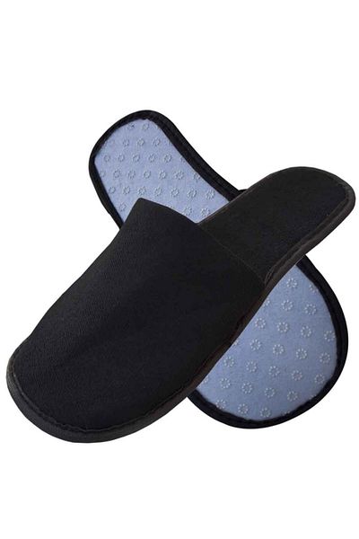 PRİVATE 10 Pairs Non-Slip Sole Double Layer Towel Black Hotel Slippers Disposable Disposable